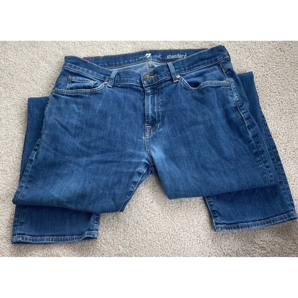 7 For All Mankind Standard Straight Leg Jeans Mens 34 Blue Stretch Denim